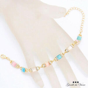 Colorful Stone Adjustable Anklet Bracelet with CZ Plating
