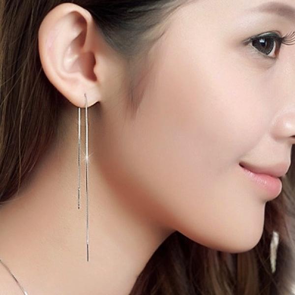S925 Sterling Silver Long Tassel Earrings Hypoallergenic Ear Line