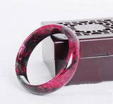 Natural Women Jade Bangle Bracelet Pink Black Flower Gemstone Real Jade