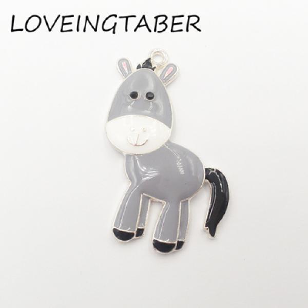 10pcs Enamel Farm Animal Donkey Pendants For Kids Jewelry Making