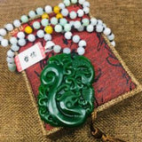 Green Jade Dragon Phoenix Pendant Chain Sweater Necklace