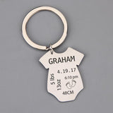 Baby Romper Keychain Engraved Birth Stats Dad Mom Gift Key Holder