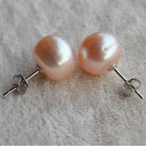 Pink Freshwater Pearl Silver Stud Earrings Lady Gift