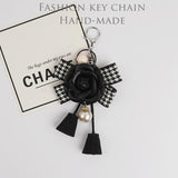 Rose Camellia Flowers Keychain for Women Trinket Key Chains Ring Car Bag