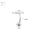 925 Silver Belly Button Ring CZ Paved Bar Navel Piercings 14G