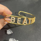 Personalised Zircon Letters Bracelet Crystal Cuff Bangle Mother's Gift
