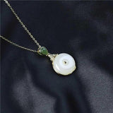 Hetian Jade Collarbone Necklace Pendant Peace Buckle Retro Birthday Gift