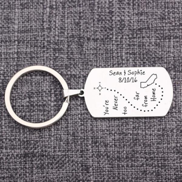 Personalized Name Date Keychain Distance Love Key Holder Engrave