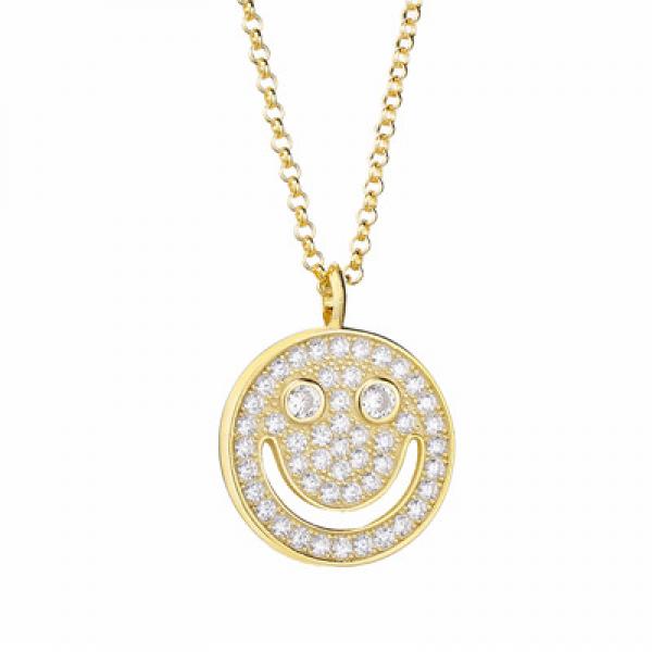 925 Silver Smile CZ Eye Pendant Necklace Lumiea Jewelry Men Thick Long Chain