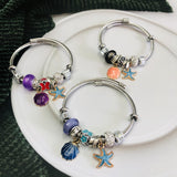 Sea Shell Starfish Ocean Model Charm Bracelet Women Girl Stainless Steel Bangle