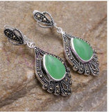 Vintage Green Jade 925 Silver Dangle Earring