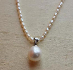 Baby Girl's Pearl Necklace, Freshwater Pearl Jewelry, Rice Pendant