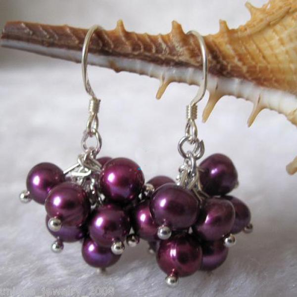 Reddish Purple Freshwater Pearl Dangle Earrings S925 Sterling Silver
