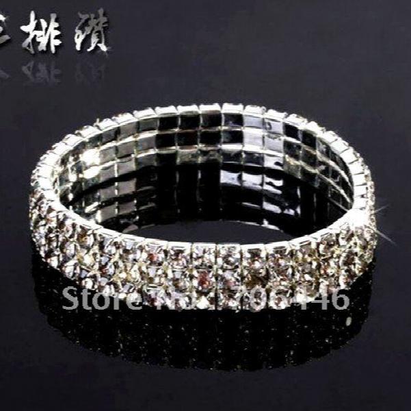 Silver Plated 3 Rows Rhinestone Bracelet