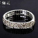 Silver Plated 3 Rows Rhinestone Bracelet