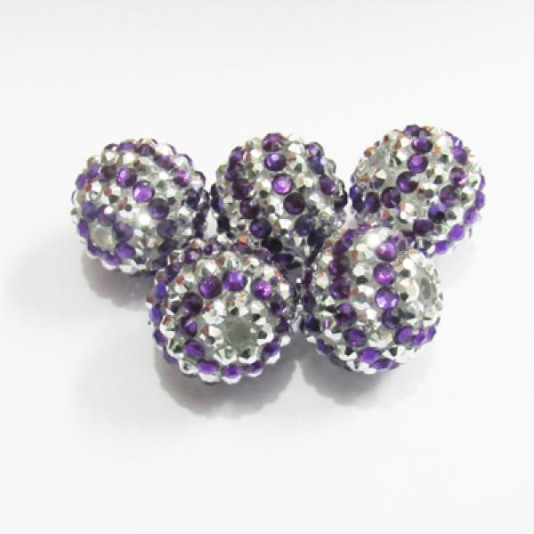20mm 100pcs Silver Striped Resin Rhinestone Ball Beads For DIY