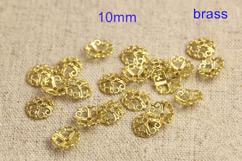 40 pcs 10mm Brass Bead Caps, Filigree Bead Caps Supplies