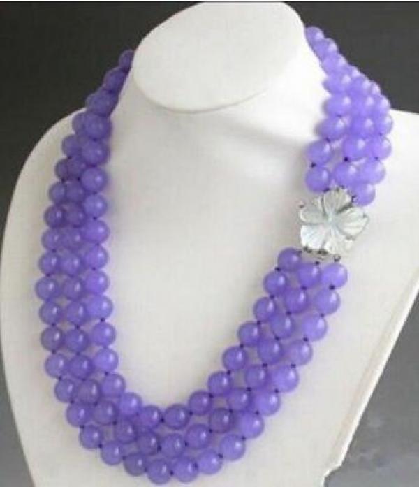 8mm Purple Jade Round Gemstone Beads Necklace 17-19''