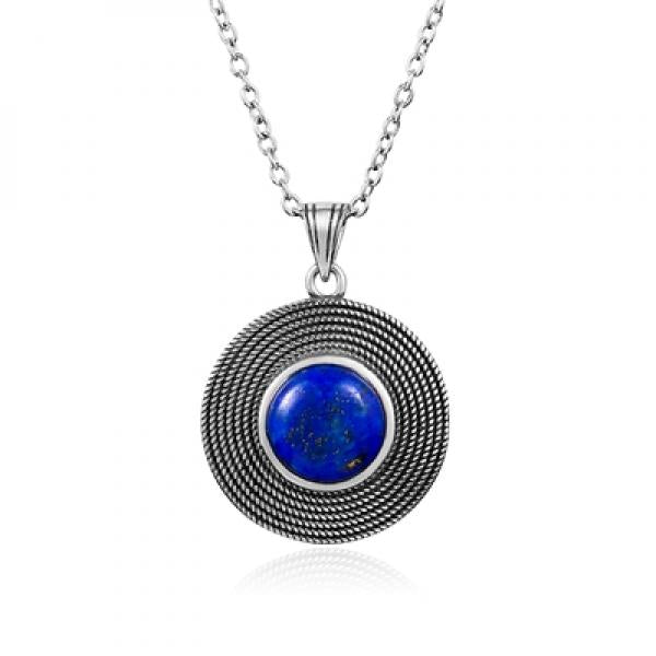 925 Silver Lapis Lazuli Stone Pendant Necklace for Women Gift