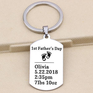 Personalized Dad Gift Baby Stats Keychain