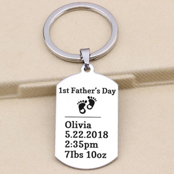 Personalized Dad Gift Baby Stats Keychain