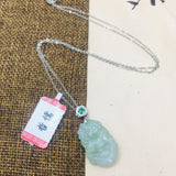 Burmese Jade Zodiac Tiger Pendant w/ Sterling Silver Necklace