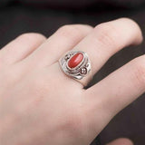 Nepal Silver Inlaid Red Tourmaline Adjustable Ring
