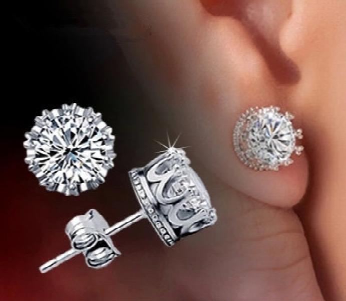925 Silver Crystal Stud Earrings Vintage Wedding Jewelry