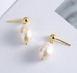 Baroque 9mm Freshwater Pearl Earrings S925 Silver Dangles