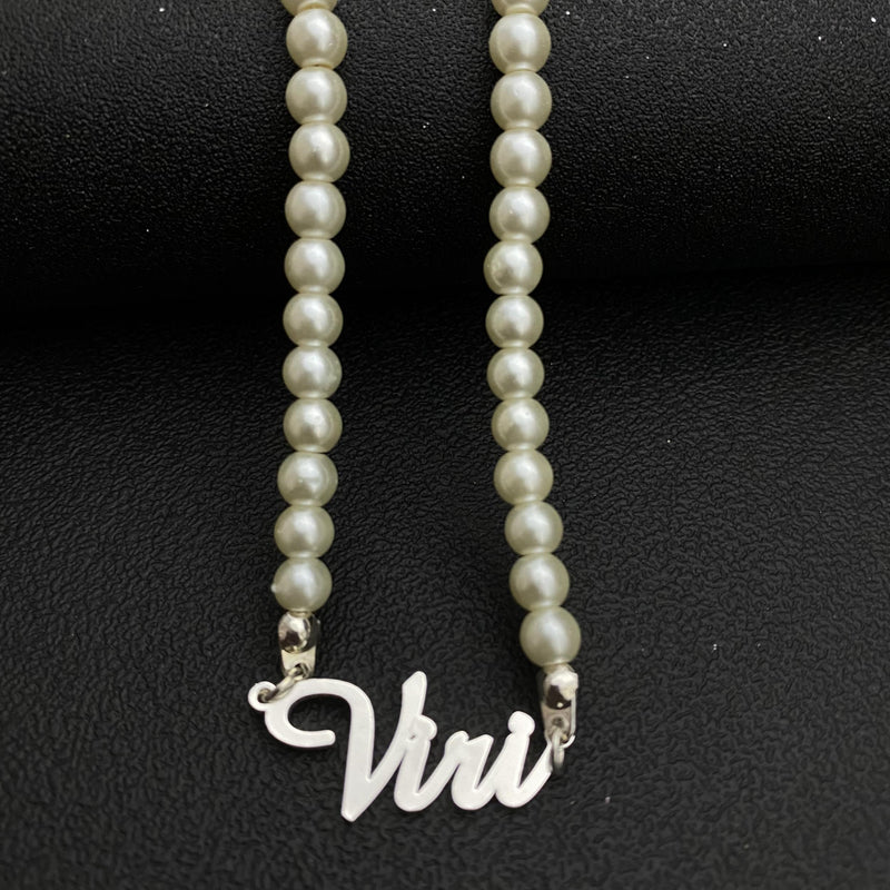 Pearl Name Necklace Stainless Steel Nameplate Pendant for Christmas