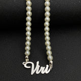 Pearl Name Necklace Stainless Steel Nameplate Pendant for Christmas