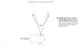 Real 925 Sterling Silver Double Rows Beads Chain Coin Pendant Necklace