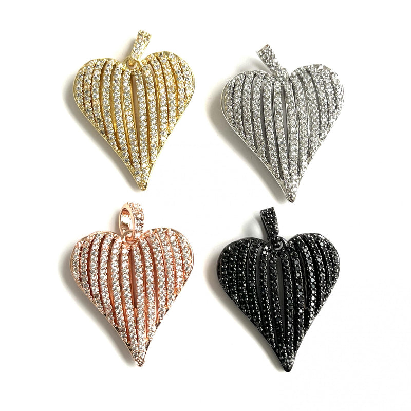 5pcs CZ Heart Charms Pendant For Jewelry Making