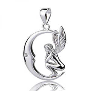 925 Silver Necklace Moon Angel Choker Charm for Women Lover Jewelry