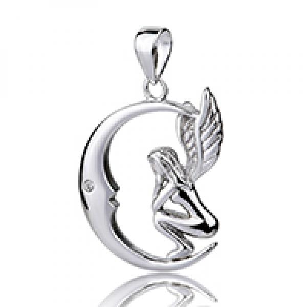 925 Silver Necklace Moon Angel Choker Charm for Women Lover Jewelry