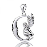 925 Silver Necklace Moon Angel Choker Charm for Women Lover Jewelry