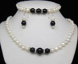 7-8mm Freshwater Pearl Agate Necklace Bracelet Earrings Set