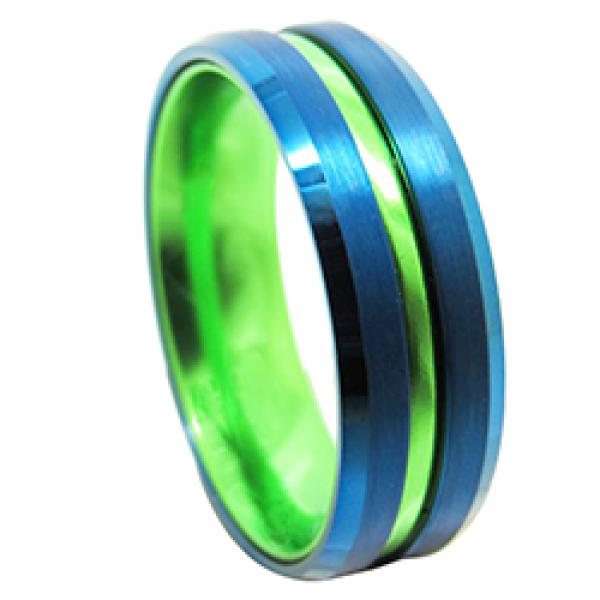 Men's Tungsten Wedding Band with Green Aluminum Inlay
