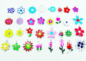 100pcs Mixed Zinc Alloy 'Flower' Enamel Charms 27*23mm