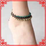 Women's Stone Ethnic Beads Anklets, Brass Bell Vintage Foot Chains
