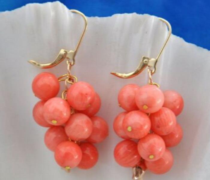 Noble 3-4mm Pink Coral Earrings - Sterling Silver Wedding Jewelry