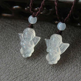 Clear Agate Carved Angel Lucky Amulet Pendant Necklace Fine Jade Jewelry