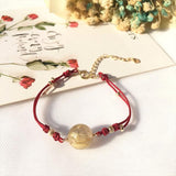 Rutilated Quartz Bead Bracelet Adjustable Woven Rope Jewelry