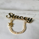 Stainless Steel Name Brooch Rose Silver Lapel Pin Ladies Men Brooch