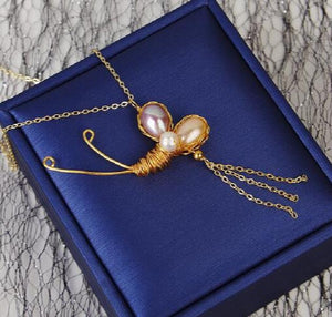 925 Silver Bow 14k Note Pearl Necklace Pendant