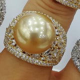 Pearl CZ Statement Ring Women Wedding Cocktail Beach Boho Jewelry