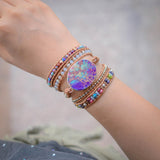Stone Leather Bracelet 5 Wrap Big Stone BOHO Style