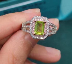 Olivine & Amethyst Emerald Cut Two-Color Open Caibao Ring