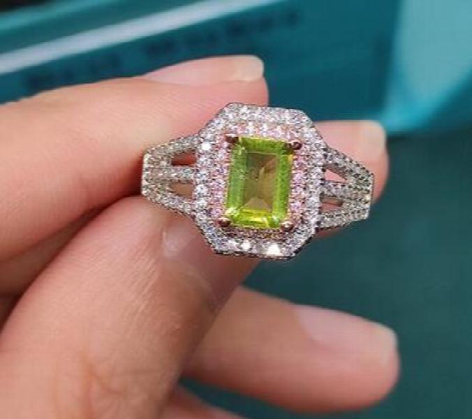 Olivine & Amethyst Emerald Cut Two-Color Open Caibao Ring