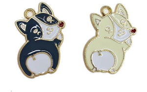 50pcs Cartoon Corgi Dogs Necklace Earrings Key Chain Charms DIY Jewelry Making